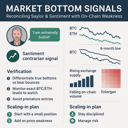 Trader’s Guide: Reconciling Saylor, Santiment and Technical Weakness to Spot Real Market Bottoms – cover image