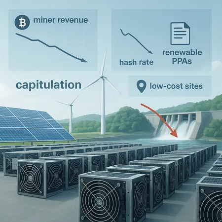 Bitcoin Mining Economics: Renewables, Falling Revenue, and Rising Capitulation Risk – cover image