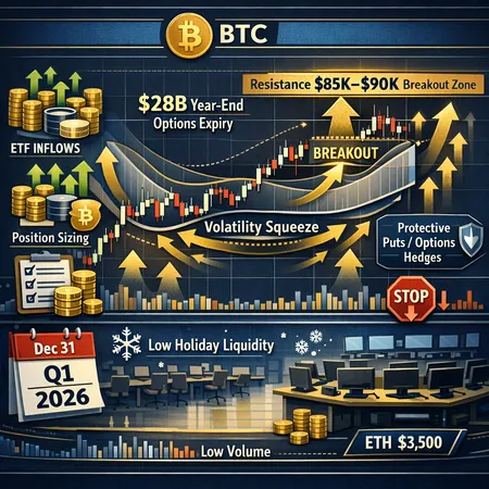 Year‑End Squeeze: How the $28B Bitcoin Options Expiry Mutes Volatility—and What Traders Should Do – cover image