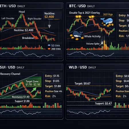 Year-End Technical Roundup: ETH Head‑and‑Shoulders, BTC Double‑Top Echoes, SUI & WLD Trade Plans – cover image