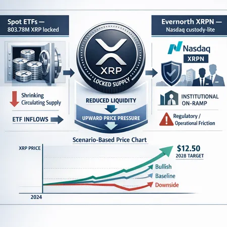 Institutional On‑Ramp to XRP: Quantifying 803.78M Locked in Spot ETFs, Evernorth’s XRPN, and Price Scenarios – cover image