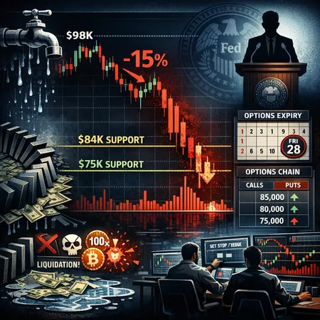 Why Bitcoin Dumped 15%: Dollar Liquidity, Fed‑Chair Fears, Liquidations and Near‑Term Scenarios – cover image