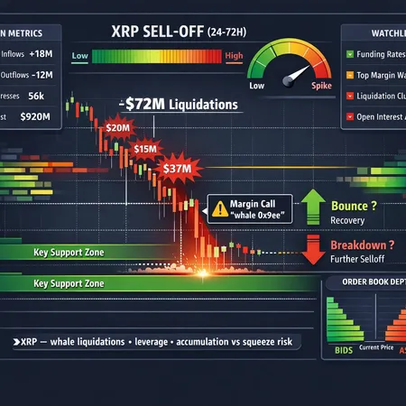 XRP Sell‑Off: $72M Liquidations, a $34.5M Near‑Miss Whale, and Where Support Holds – cover image