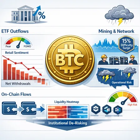 ETF Outflows, Hashrate Swings and Mining Difficulty: BTC's Near-Term Risk Map – cover image