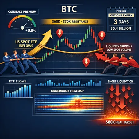 Bitcoin's Tug-of-War: ETF Inflows Lift BTC to ~$68–70K — But Liquidity and a Multi‑Billion Options Expiry Threaten Volatility – cover image